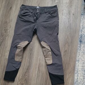Classic Women's Gray Riding Chinos with Tan Knee Patches
